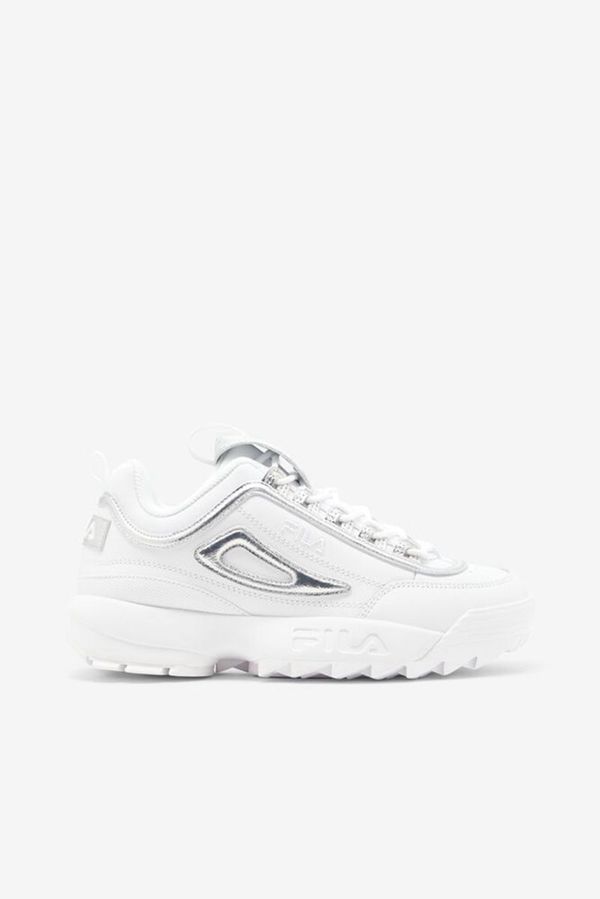 Fila Disruptor 2 Creased Metallic Women's Sneakers - White/White/Metal Silver,NZ 712-78496